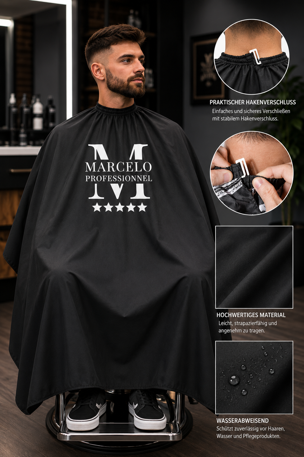 MARCELO PROFESSIONNEL Friseurumhang – Schwarz & Weiß