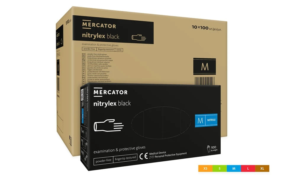 Mercator Nitrylex black-Nitril Premium Handschuh schwarz Einmalhandschuhe puderfrei, schwarz 100 Stück