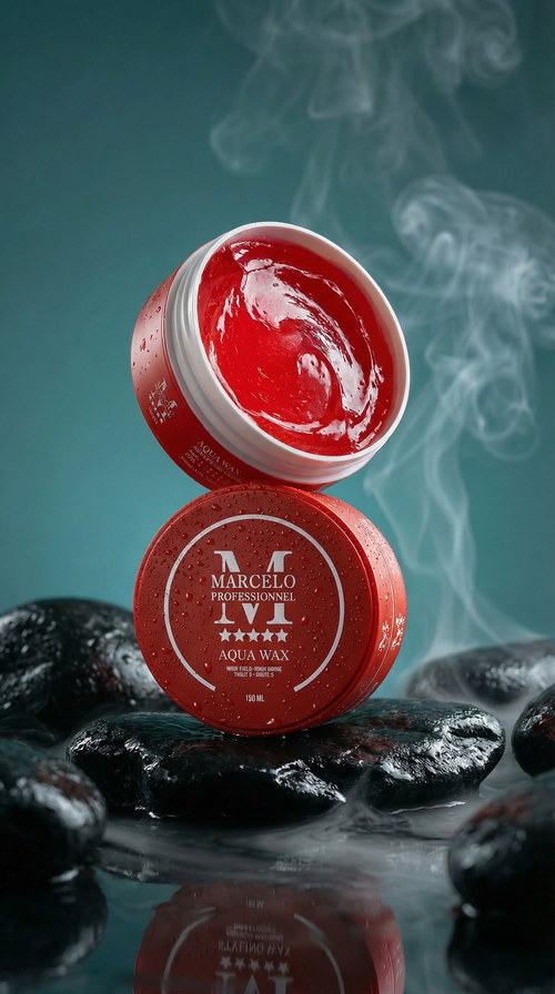 MARCELO Aqua wax Haarwachs Rot 150ml | Kantenkontrolle | Ultra-Halt | Haarwachs für Männer und Frauen | Erdbeerduft | Maximale Kontrolle