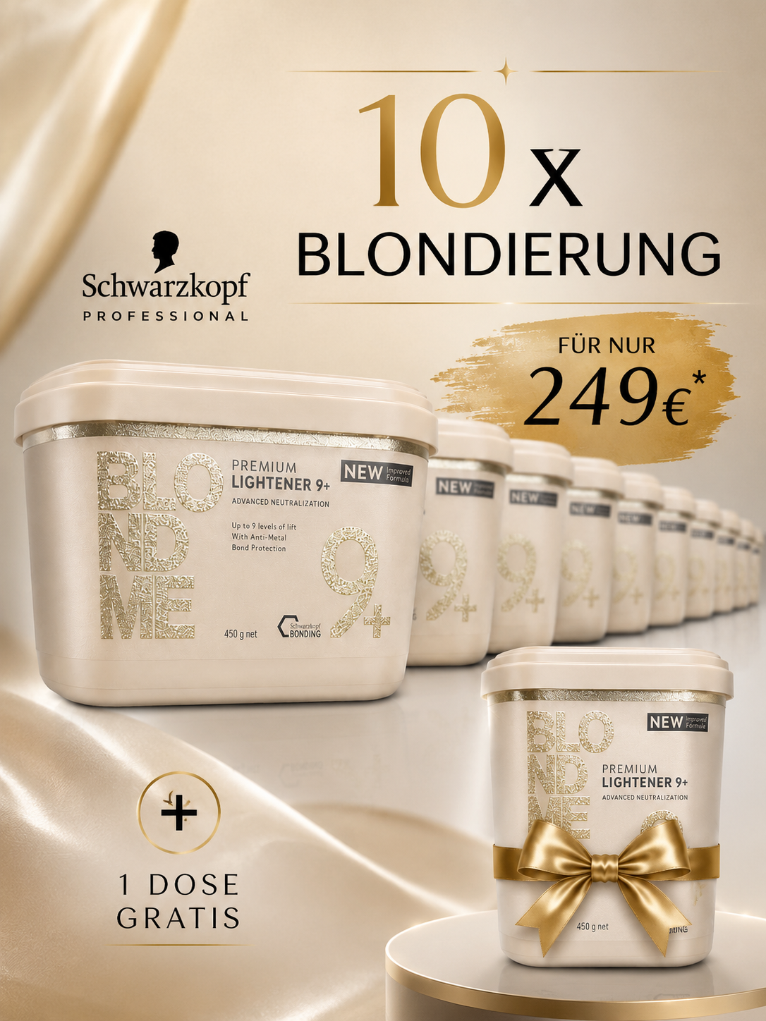 Schwarzkopf Professional BLONDME Premium Lightener 9+ – 10 + 1 GRATIS

Profi-Blondierung zum Aktionspreis: 10 Dosen kaufen & 1 Dose GRATIS erhalten!