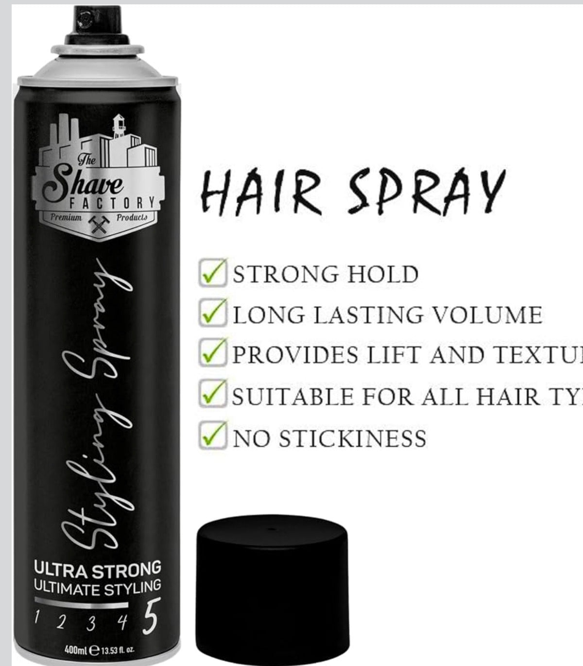 The Shave Factory Haarspray Ultra Strong 5/5 – Glanz-Finish, 400 ml
Professionelles Friseur-Haarspray mit Haltstufe 5/5 für lang anhaltende Fixierung, kontrolliertes Styling und Glanz.